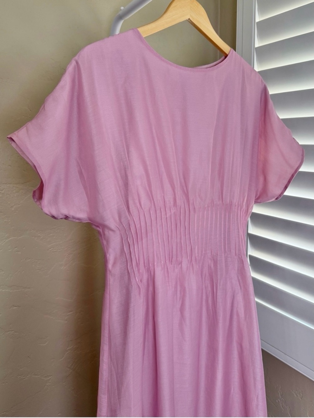 Commense Dusty Rose Pink Smocked Waist Midi Dress Large NWT - Picture 7 of 11